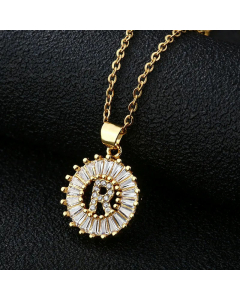 Fashion Stainless Steel Necklace Plating Zircon Letter Stainless Steel Necklaces-Gold Color-R
