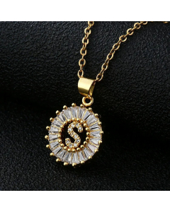 Fashion Stainless Steel Necklace Plating Zircon Letter Stainless Steel Necklaces-Gold Color-S