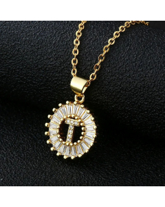 Fashion Stainless Steel Necklace Plating Zircon Letter Stainless Steel Necklaces-Gold Color-T