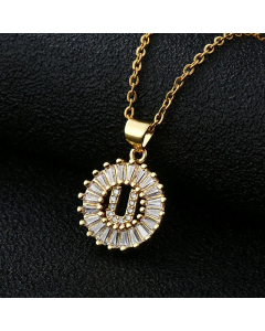 Fashion Stainless Steel Necklace Plating Zircon Letter Stainless Steel Necklaces-Gold Color-U