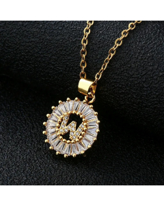 Fashion Stainless Steel Necklace Plating Zircon Letter Stainless Steel Necklaces-Gold Color-W