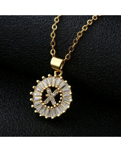 Fashion Stainless Steel Necklace Plating Zircon Letter Stainless Steel Necklaces-Gold Color-X