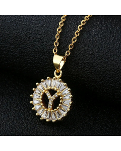 Fashion Stainless Steel Necklace Plating Zircon Letter Stainless Steel Necklaces-Gold Color-Y