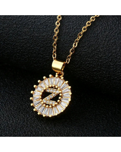 Fashion Stainless Steel Necklace Plating Zircon Letter Stainless Steel Necklaces-Gold Color-Z