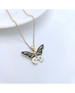 Women Inlaid Gold Stainless Steel Necklaces Retro Simple Style Butterfly Titanium Steel Necklace 
