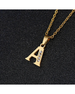 Fashion Titanium Steel Necklace Inlay Zircon Letter Stainless Steel Necklaces