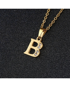 Fashion Titanium Steel Necklace Inlay Zircon Letter Stainless Steel Necklaces
