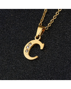 Fashion Titanium Steel Necklace Inlay Zircon Letter Stainless Steel Necklaces