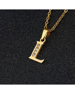 Fashion Titanium Steel Necklace Inlay Zircon Letter Stainless Steel Necklaces