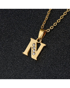 Fashion Titanium Steel Necklace Inlay Zircon Letter Stainless Steel Necklaces