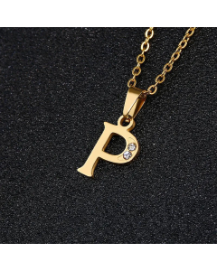 Fashion Titanium Steel Necklace Inlay Zircon Letter Stainless Steel Necklaces