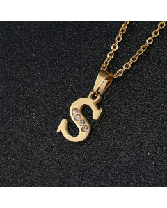 Fashion Titanium Steel Necklace Inlay Zircon Letter Stainless Steel Necklaces