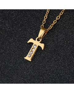 Fashion Titanium Steel Necklace Inlay Zircon Letter Stainless Steel Necklaces