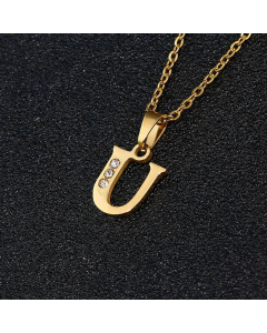Fashion Titanium Steel Necklace Inlay Zircon Letter Stainless Steel Necklaces