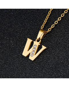 Fashion Titanium Steel Necklace Inlay Zircon Letter Stainless Steel Necklaces