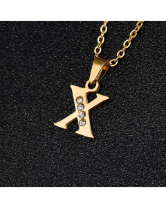 Fashion Titanium Steel Necklace Inlay Zircon Letter Stainless Steel Necklaces
