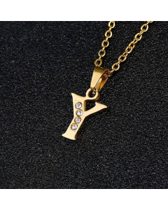 Fashion Titanium Steel Necklace Inlay Zircon Letter Stainless Steel Necklaces