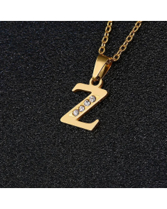 Fashion Titanium Steel Necklace Inlay Zircon Letter Stainless Steel Necklaces