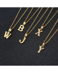 Fashion Titanium Steel Necklace Inlay Zircon Letter Stainless Steel Necklaces