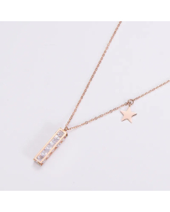 Women Plating Inlay Stainless Steel Necklaces Simple Style Star Stainless Steel Rhinestone Pendant Necklace 