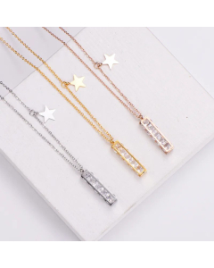 Women Plating Inlay Stainless Steel Necklaces Simple Style Star Stainless Steel Rhinestone Pendant Necklace 