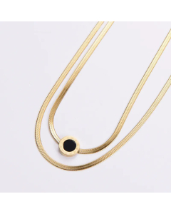 Women Fashion Double Layer Round Plating Titanium Steel Necklace