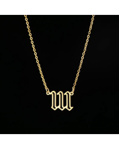 Women Plating Stainless Steel Necklaces Fashion Number Stainless Steel Pendant Necklace -Gold Color-01