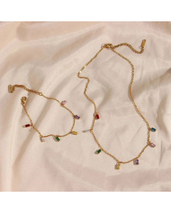 Women Plating Stainless Steel Necklaces Vintage Style Geometric Stainless Steel Zircon Bracelets Necklace 