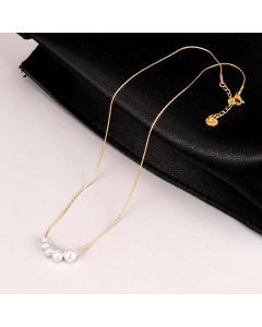 Beaded Artificial Pearls Stainless Steel Necklace Simple Style Titanium Steel Pendant Necklace
