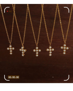 Women Elegant Plating Stainless Steel Necklace Fashion Cross Titanium Steel Artificial Pearls Necklace 