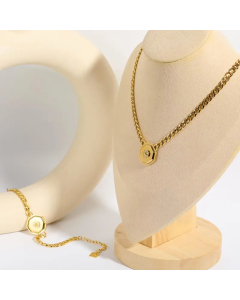 Fashion Titanium Steel Zircon Bracelets Necklace Gold Plated Stainless Steel Necklaces Unisex 