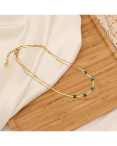 Fashion Layered Gold Plated Glass Titanium Steel Necklaces Butterfly Stainless Steel Layered Necklaces