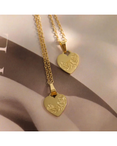 Women Gold Plated Stainless Steel Necklace Fashion Heart Flower Stainless Steel Necklace 