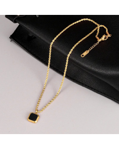 Retro Inlaid Black Shell Stainless Steel Necklaces Square Titanium Steel Pendant Necklace 