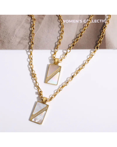 Women Gold Plated Inlaid Shell Stainless Steel Necklaces Simple Style Rectangle Stainless Steel Shell Necklace