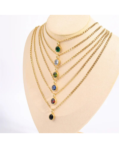 Retro Plating Zircon Stainless Steel Necklaces Oval Stainless Steel Necklace