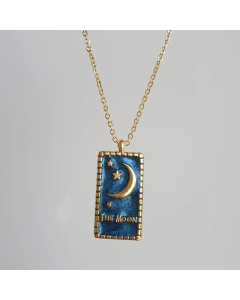 Retro Square Paint Stainless Steel Necklaces Moon Titanium Steel Necklace 