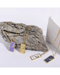 Retro Square Paint Stainless Steel Necklaces Moon Titanium Steel Necklace 