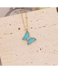 Elegant Butterfly Stainless Steel Glass Pendant Necklace No Inlaid Stainless Steel Necklaces