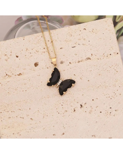 Elegant Butterfly Stainless Steel Glass Pendant Necklace No Inlaid Stainless Steel Necklaces