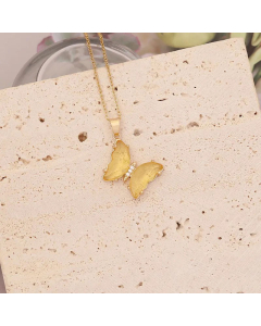 Elegant Butterfly Stainless Steel Glass Pendant Necklace No Inlaid Stainless Steel Necklaces