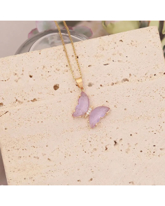 Elegant Butterfly Stainless Steel Glass Pendant Necklace No Inlaid Stainless Steel Necklaces