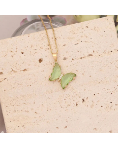 Elegant Butterfly Stainless Steel Glass Pendant Necklace No Inlaid Stainless Steel Necklaces