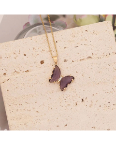 Elegant Butterfly Stainless Steel Glass Pendant Necklace No Inlaid Stainless Steel Necklaces