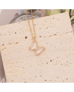 Elegant Butterfly Stainless Steel Glass Pendant Necklace No Inlaid Stainless Steel Necklaces