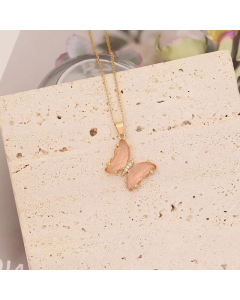 Elegant Butterfly Stainless Steel Glass Pendant Necklace No Inlaid Stainless Steel Necklaces