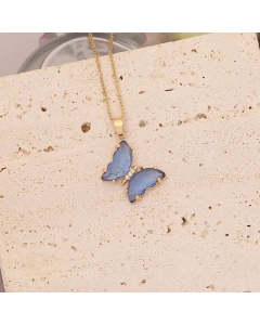 Elegant Butterfly Stainless Steel Glass Pendant Necklace No Inlaid Stainless Steel Necklaces