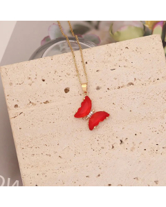 Elegant Butterfly Stainless Steel Glass Pendant Necklace No Inlaid Stainless Steel Necklaces
