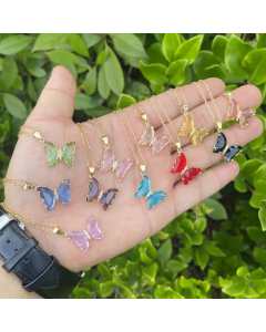 Elegant Butterfly Stainless Steel Glass Pendant Necklace No Inlaid Stainless Steel Necklaces