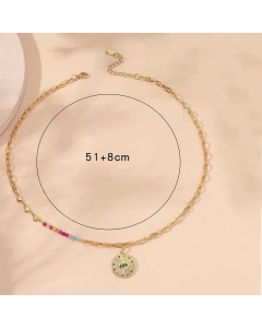 Ethnic Style Round Eye Stainless Steel Necklace Leaf Plating Stainless Steel Necklaces